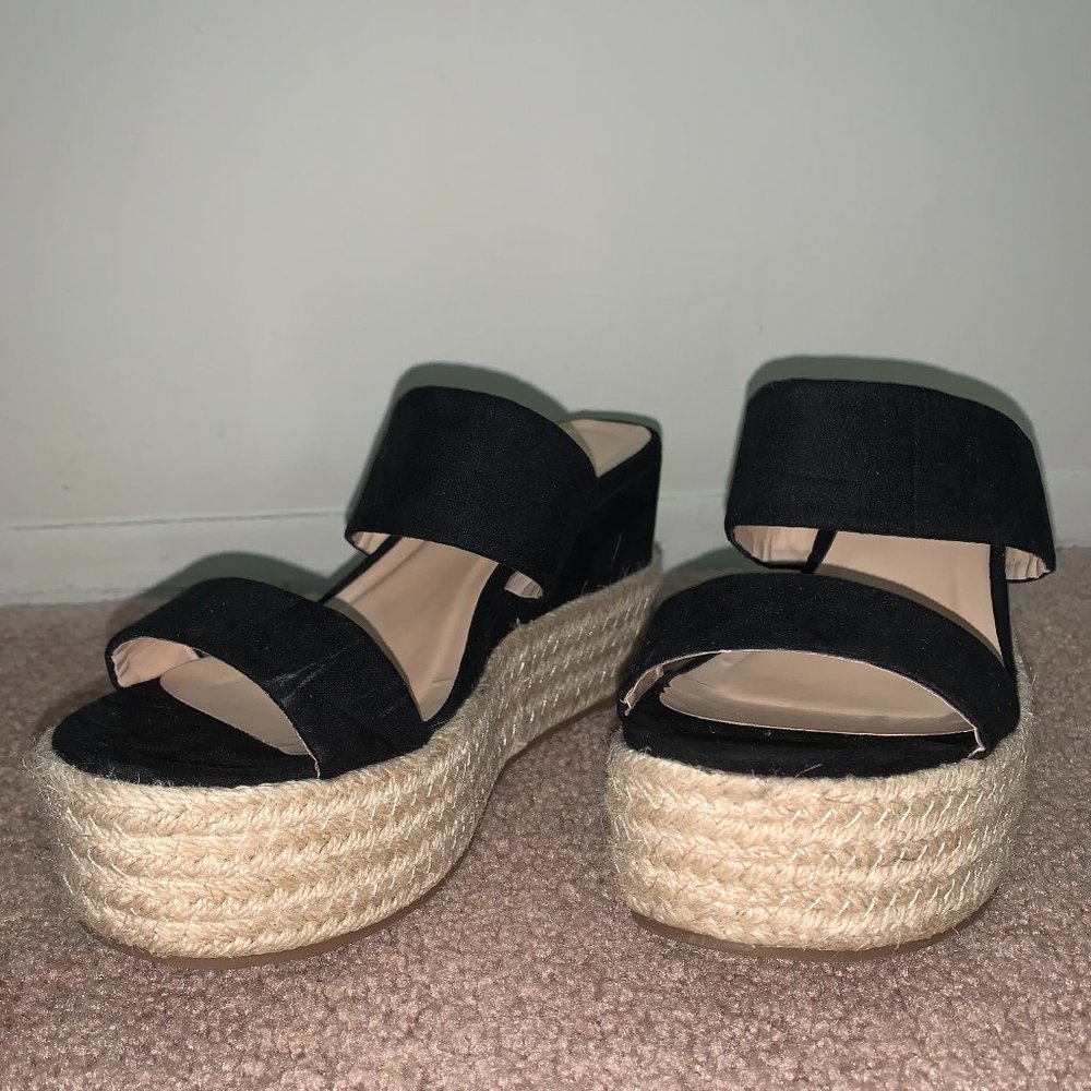 X2B Black Suede, Platform/Wedge, Espadrille Slides